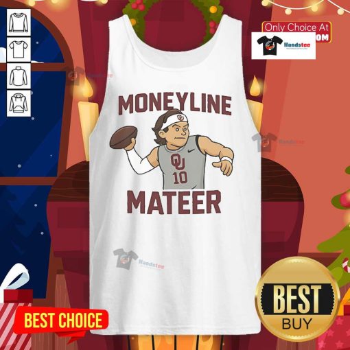 Alt Text: Awesome John Mateer Moneyline tank top featuring Oklahoma Sooners logo in vibrant colors for sports fans.
