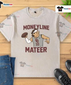 Awesome John Mateer Moneyline Oklahoma Sooners washed t-shirt featuring team colors and logo, perfect for fans.