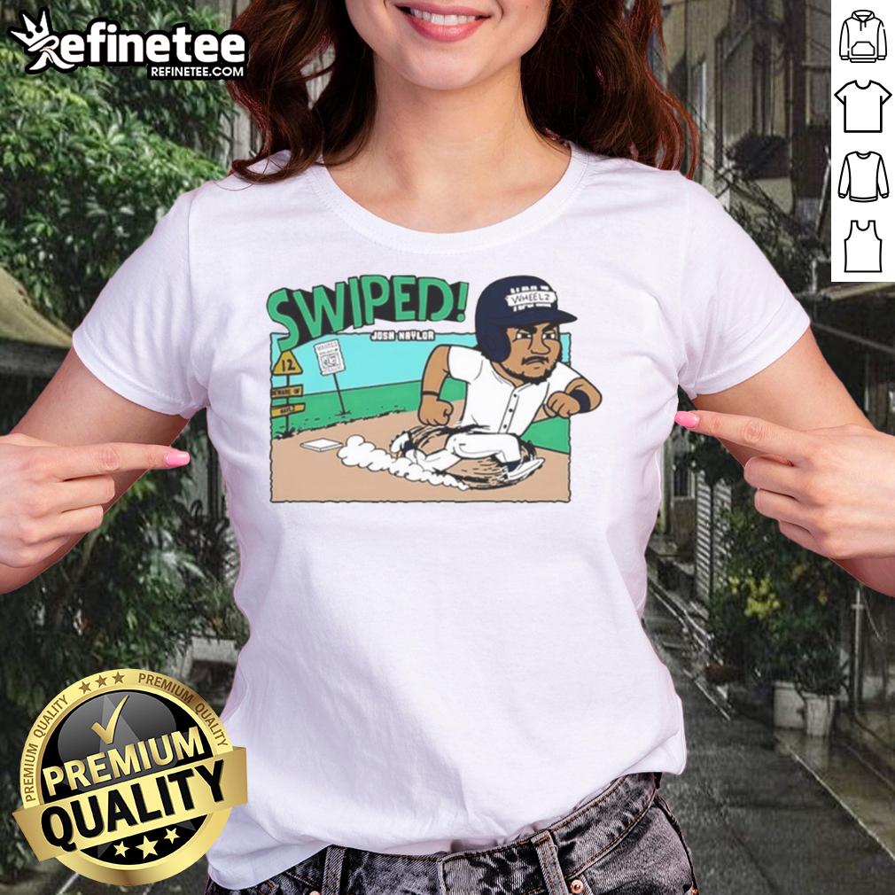 Awesome Josh Naylor Swiped Seattle Mariners Mlb Cartoon Ladies Tee Cartoon of Josh Naylor in action against Seattle Mariners, featured on a stylish MLB ladies tee shirt.