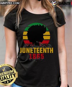 Vintage retro sunset design on an Awesome Juneteenth 1865 ladies tee, celebrating freedom and heritage.