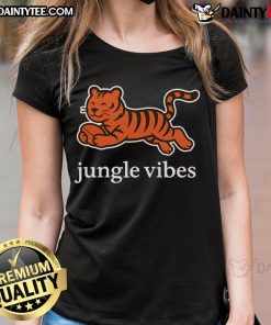 Awesome Jungle Vibes Run Wild Tiger Ladies Tee featuring a vibrant tiger graphic on a stylish women's t-shirt.