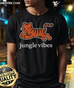 Awesome Jungle Vibes Run Wild Tiger T-Shirt featuring a vibrant tiger graphic in a lush jungle setting.