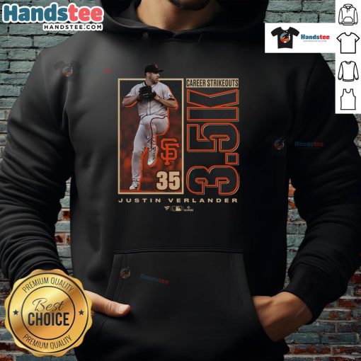 Awesome Justin Verlander San Francisco Giants hoodie celebrating 3500 career strikeouts, perfect for baseball fans.