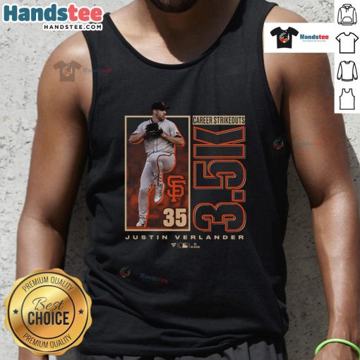 Awesome Justin Verlander San Francisco Giants tank top celebrating 3,500 career strikeouts, perfect for baseball fans.