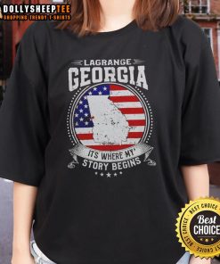 Awesome Lagrange Georgia flag ladies tee, showcasing pride and style, perfect for locals and visitors alike.