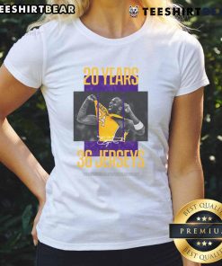 Alt Text: Awesome Los Angeles Lakers Kobe Bryant 20 Years 36 Jerseys Ladies Tee featuring vibrant team colors and iconic design.