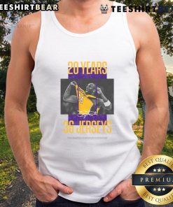 Awesome Los Angeles Lakers Kobe Bryant tank top featuring 20 years and 36 jerseys design, perfect for Lakers fans.