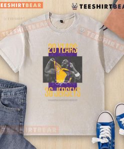 Awesome Los Angeles Lakers Kobe Bryant 20 Years 36 Jerseys washed t-shirt showcasing Lakers pride and NBA history.