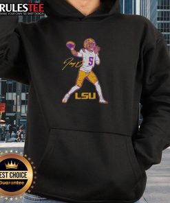 Jayden Daniels in an awesome LSU Tigers football hoodie, showcasing his superstar pose and signature style.