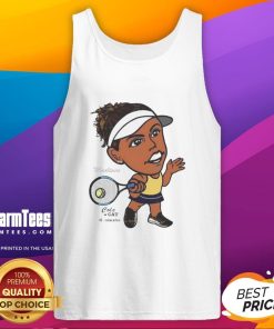 Alt Text: Madison Keys, professional tennis player, wearing a big head tank top during a match, showcasing her athletic style.