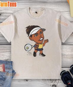 Awesome Madison Keys tennis player wearing a big head graphic washed t-shirt, showcasing her athletic style.