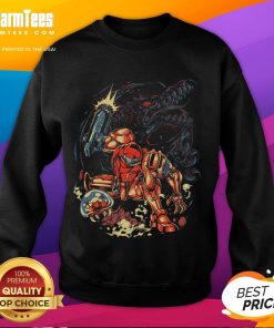 Awesome Metroid Rescue Mission sweatshirt featuring retro space warrior design, perfect for gamers and fans of sci-fi.