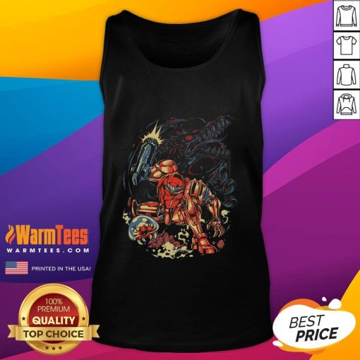Retro space warrior tank top featuring Awesome Metroid rescue mission design, perfect for gaming enthusiasts.