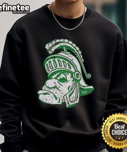 Awesome Michigan State University Spartans big head logo sweatshirt featuring vibrant green and white colors.