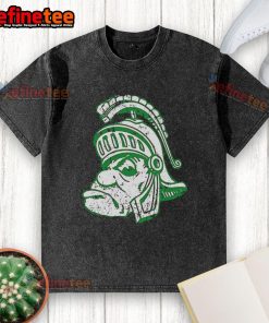 Awesome Michigan State University Spartans big head logo washed t-shirt in green, perfect for fans and casual wear.