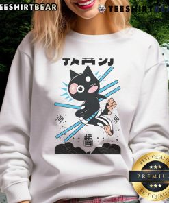 Kawaii anime martial arts sweatshirt featuring an awesome ninja cat design, perfect for cat lovers and anime fans.