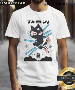 Awesome Ninja Cat Kawaii Anime Martial Arts T-Shirt featuring a playful cat in a ninja outfit, perfect for anime fans.