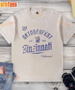 Awesome Oktoberfest Zinzinnati Willkommen Est 1976 washed t-shirt featuring a vintage design and festive colors.