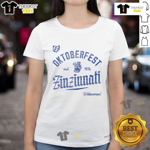 Awesome Oktoberfest Zinzinnati Willkommen Ladies Tee featuring vibrant design for festive celebrations.