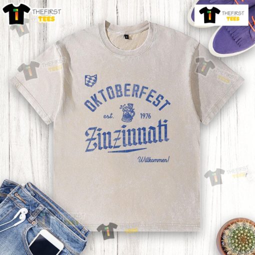 Alt Text: Awesome Oktoberfest Zinzinnati Willkommen washed t-shirt featuring vibrant colors and festive design for beer lovers.