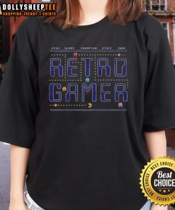 Awesome Pacman retro gamer level ladies tee featuring vibrant graphics and a stylish fit for gaming enthusiasts.