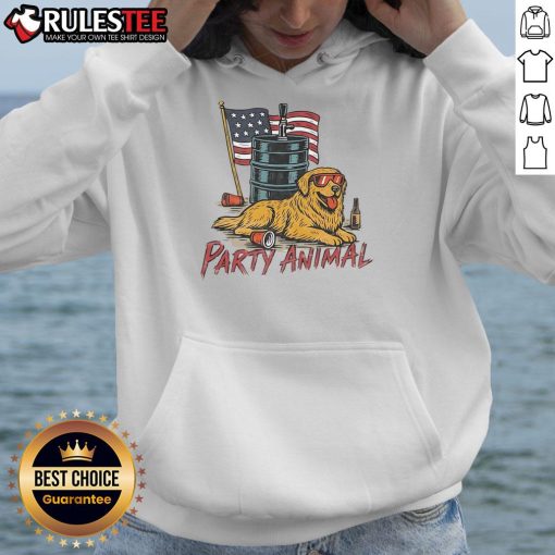 Awesome party animal wearing a golden American hoodie, showcasing vibrant style and festive spirit at a lively gathering.