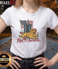 Awesome Party Animal Golden America Ladies Tee featuring a vibrant graphic design perfect for fun gatherings.
