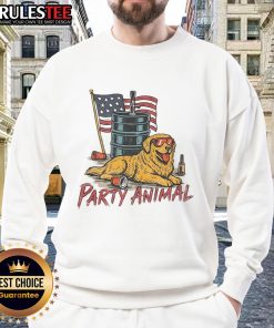 Alt Text: Cool Awesome Party Animal Golden America Sweatshirt featuring vibrant graphics for fun-loving fashion enthusiasts.