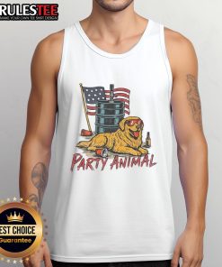 Awesome party animal golden America tank top featuring a vibrant design, perfect for summer festivities and celebrations.