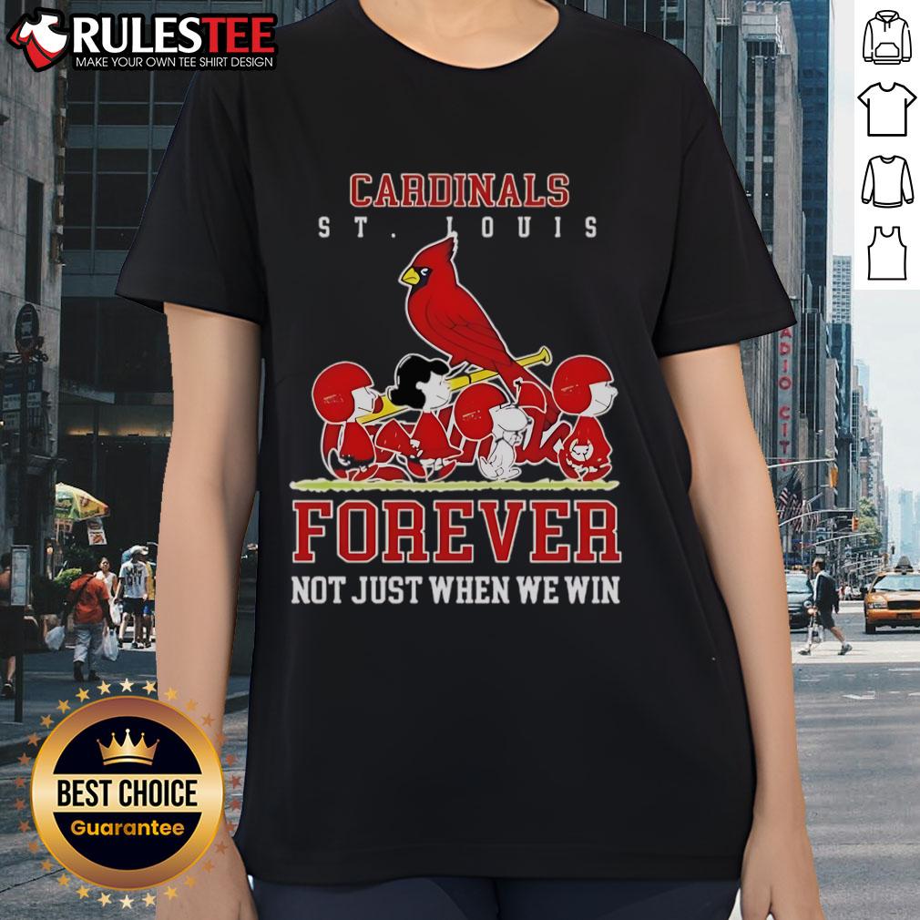 Awesome Peanuts Charlie Brown Snoopy St Louis Cardinals Baseball Forever Not Just When We Win Ladies-Tee Awesome Peanuts Charlie Brown Snoopy St. Louis Cardinals baseball tee for ladies, perfect for fans year-round!