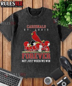 Awesome Peanuts Charlie Brown Snoopy St. Louis Cardinals baseball washed t-shirt design celebrating fandom and loyalty.
