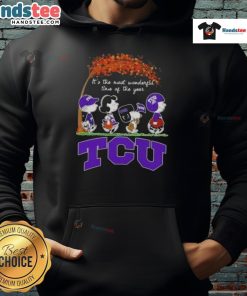 Awesome Peanuts TCU hoodie featuring festive design, perfect for celebrating the most wonderful time of the year.