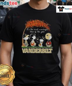 Alt Text: Awesome Peanuts It's The Most Wonderful Time Of The Year Vanderbilt T-Shirt featuring festive design and vibrant colors.