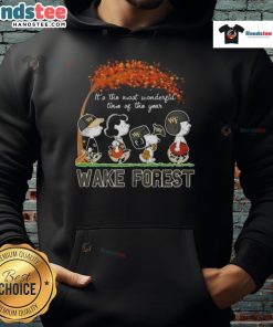 Wake Forest hoodie featuring 'Awesome Peanuts: It's the Most Wonderful Time of the Year' design, perfect for festive fans.