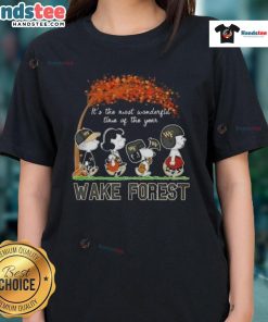 Wake Forest Ladies Tee featuring 'Awesome Peanuts: It's the Most Wonderful Time of the Year' design for festive style.