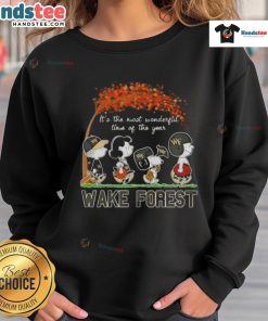 Awesome Peanuts sweatshirt featuring 'It's The Most Wonderful Time Of The Year' design, perfect for Wake Forest fans.