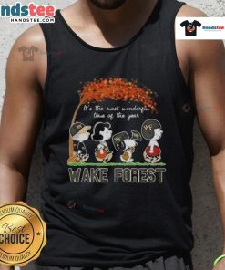 Awesome Peanuts tank top featuring 'It's the Most Wonderful Time of the Year' design, perfect for Wake Forest fans.