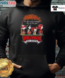 NC State Wolfpack hoodie featuring 'Awesome Peanuts: It's the Most Wonderful Time of the Year' design.