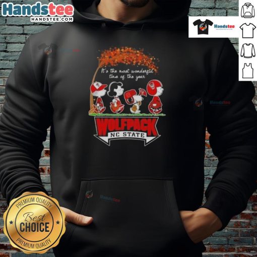 NC State Wolfpack hoodie featuring 'Awesome Peanuts: It's the Most Wonderful Time of the Year' design.