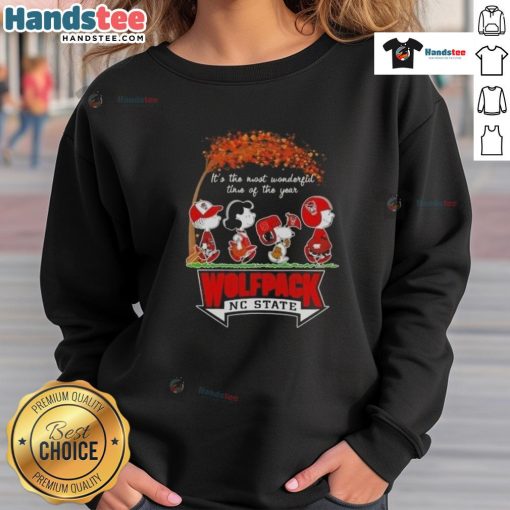 NC State Wolfpack sweatshirt featuring 'It's The Most Wonderful Time Of The Year' with awesome peanuts design.