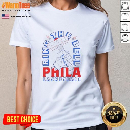 Awesome Ring The Bell Sixers Philadelphia Basketball Ladies Tee featuring vibrant graphics and comfortable fit for fans.