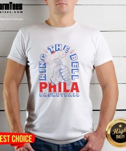 Alt Text: Awesome Ring The Bell Sixers Philadelphia Basketball T-Shirt featuring team colors and logo, perfect for fans.