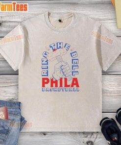 Awesome Ring the Bell Sixers Philadelphia Basketball washed t-shirt featuring team logo and vibrant colors.