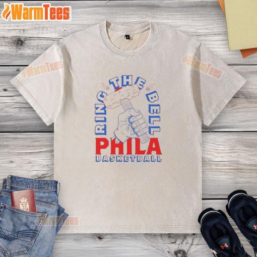 Awesome Ring the Bell Sixers Philadelphia Basketball washed t-shirt featuring team logo and vibrant colors.