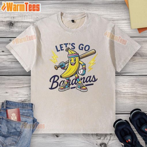Awesome Savannah Bananas 2025 Let's Go Bananas washed t-shirt featuring vibrant colors and fun graphic design.