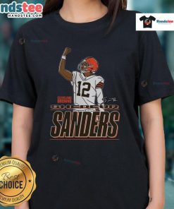 Awesome Shedeur Sanders Cleveland Browns Believe Ladies Tee featuring vibrant graphics and stylish design for fans.