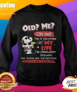 Awesome Snoopy sweatshirt featuring 'Oh No, I'm in the Prime of My Life' design, perfect for casual wear and fans.