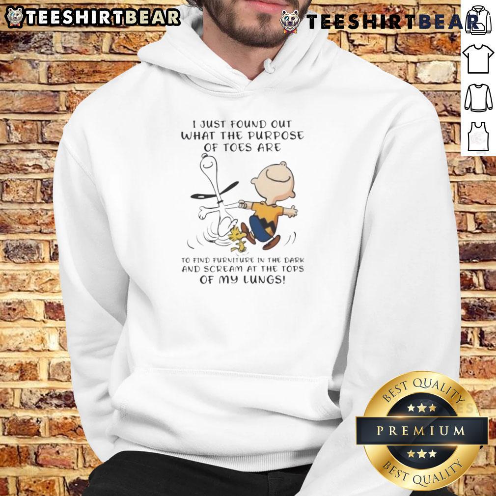 Awesome Snoopy X Charlie Brown I Just Found Out What The Purpose Of Toes Hoodie Awesome Snoopy X Charlie Brown hoodie featuring a playful design about the purpose of toes, perfect for fans and cozy wear.