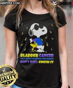 Awesome Snoopy x Woodstock tee for bladder cancer awareness, featuring inspiring message 'May Have Started The Fight, But I Will Finish It.'