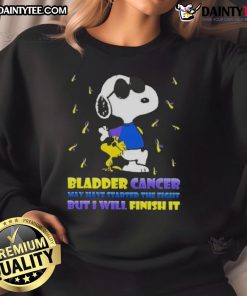 Alt Text: Awesome Snoopy X Woodstock sweatshirt promoting bladder cancer awareness with inspiring message to fight.